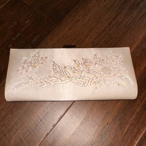 Kate Landry Cream Floral Beaded Clutch (crossbody option) Evening Style